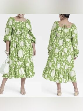 Ava & Viv Green Floral Long Sleeve Dress